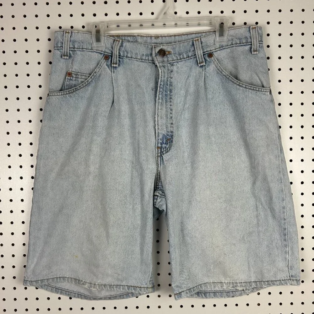 Levi's 580 Vintage Blue Jean Short Jorts 36 Light Wash 90s Orange Tab Distressed